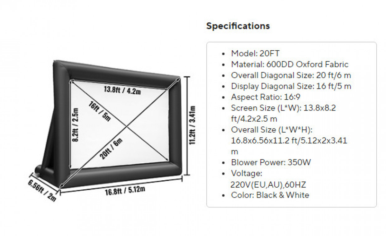 Projektorių nuoma, Projektoriaus ekranas 20FT (Pripučiamas) nuoma, Vilnius