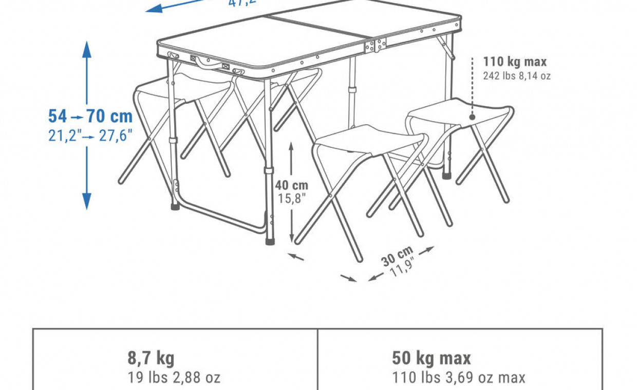 Laisvalaikio daiktų nuoma, Sulankstomas turistinis stalas su 4 kedė nuoma, Vilnius